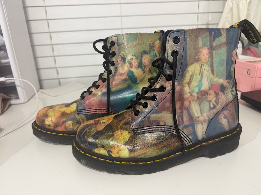 Rare Dr. Martens 1460 Pascal Hogarth Boots Men 8 Women 9 Museum Art